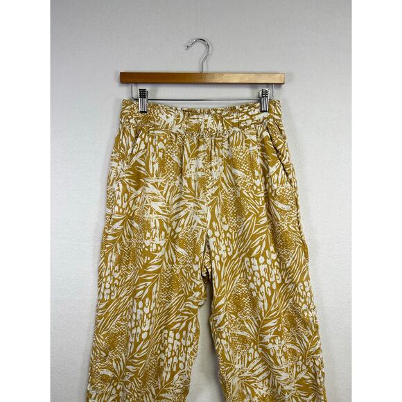 Christian Siriano 100% linen wide leg pants, yellow white botanical size medium - Picture 3 of 8